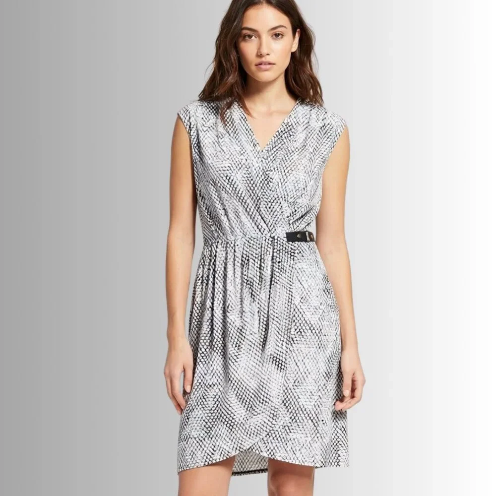 Michael Kors XL Snake Print Faux Wrap Dress Side Buckle Grey Career Plus Size - Picture 1 of 13